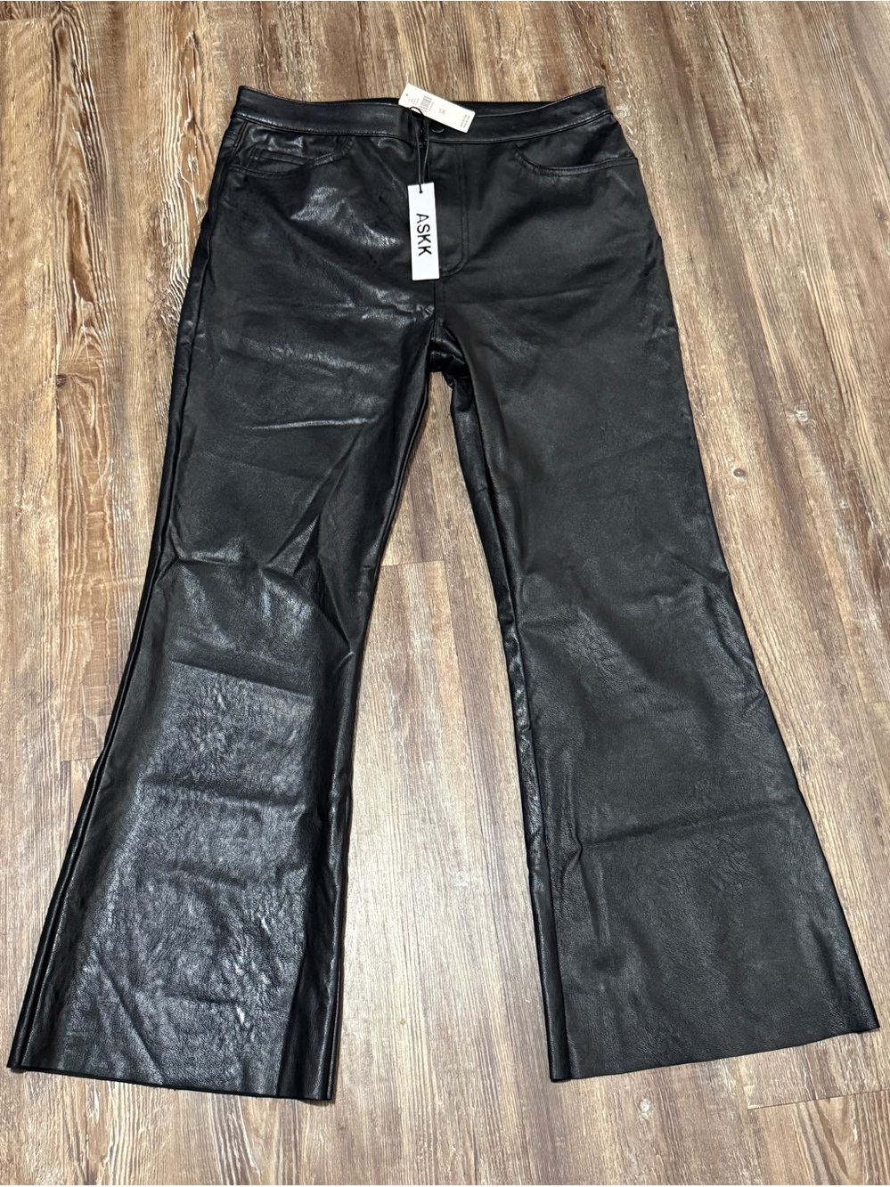 ASKK NY Wide Leg Vegan Leather Pants Women's 30 Faux in Geek Black Wash NWT